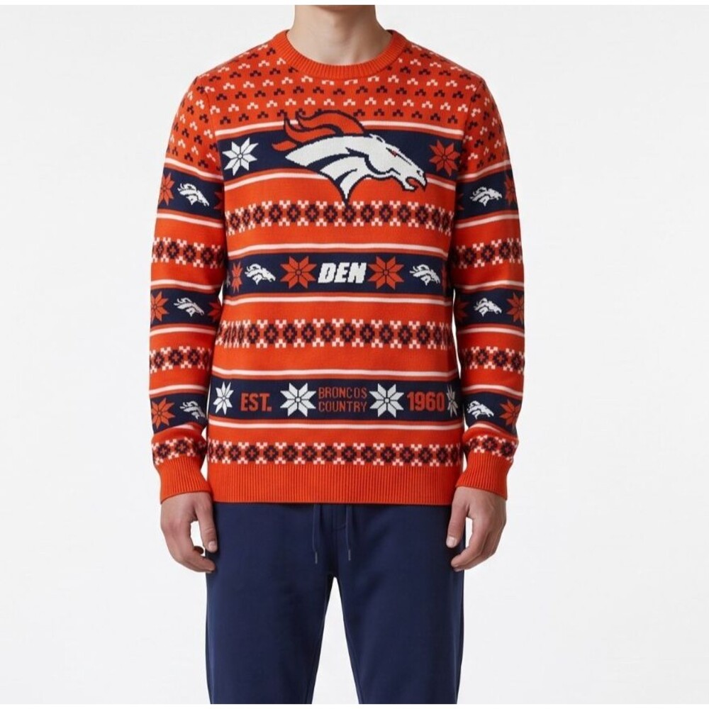 NEW Team Apparel Men Medium NFL Denver Broncos Country Ugly Christmas Sweater